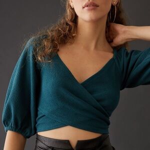 Maeve Cross-Front Puff-Sleeved Top